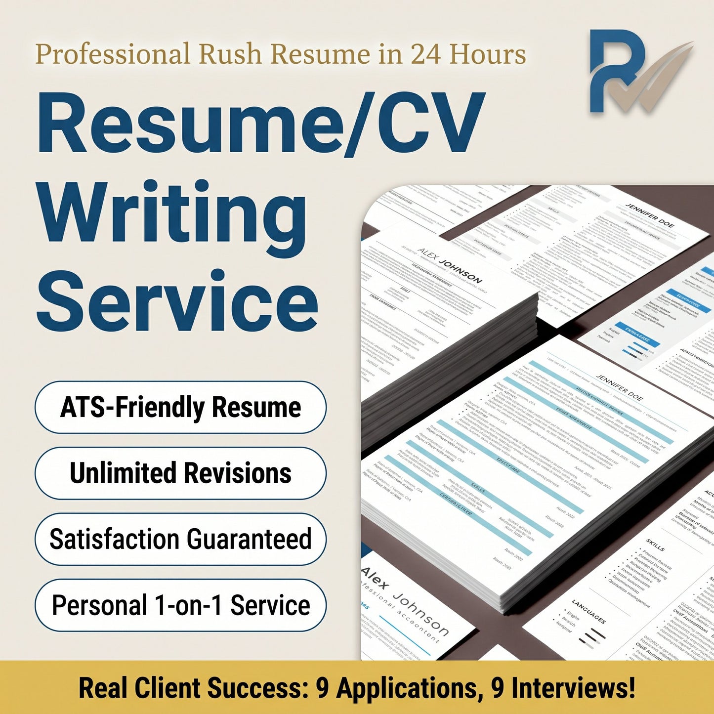 Professional Resume Writing Service: ATS-Friendly Resume, 24-Hour Rush, Expert CV Writer, Minimalist Modern Layout